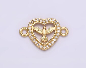 16K Gold Filled Holy Spirit Charm Connector, First Holy Communion Dove Gold Pendant, Catholic Christian Jewelry Bracelet Supply | G-651