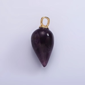 Dainty tear drop purple amethyst charm 29.6 x 13 mm gemstone pendant semi precious stone ac807