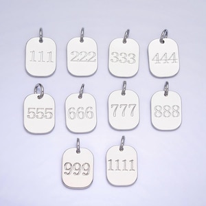 Dainty silver angel number charm mini military dog tag lucky number for necklace bracelet component personalized jewelry