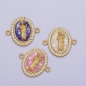 24k gold filled micro pave saint jude charm connector, cz pave charm san judas for bracelet link connector jewelry making y664