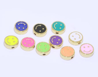 10mm Enamel Heart Smile Face Bead, Emoji Bead, Happy Face, Gold Cute Spacer Bead, Necklace And Bracelet Making, Jewelry Supply | B-603~B-612