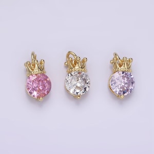 Dainty 14k gold filled pink, purple, clear round cz crown add-on charm | ag238 - ag240