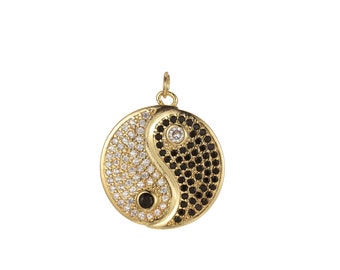 Gold Yin Yang Zierlicher Anhänger, Micro Pave Yin und Yang Charm, Schwarz Weiß Blau Rosa CZ Mini Charm, Add on Charm Armband Halskette, E-870