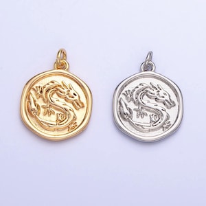 Mini gold ancient coin charm dragon silver dragon fantasy creature for bracelet necklace earring supply ac-440 ac946