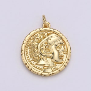 14k Gold  Alexander the Great Greek Warrior Coin Medallion, Ancient Gold Coin Pendant, Jewelry DIY, Necklace Pendant, Wristlet Charm D-149