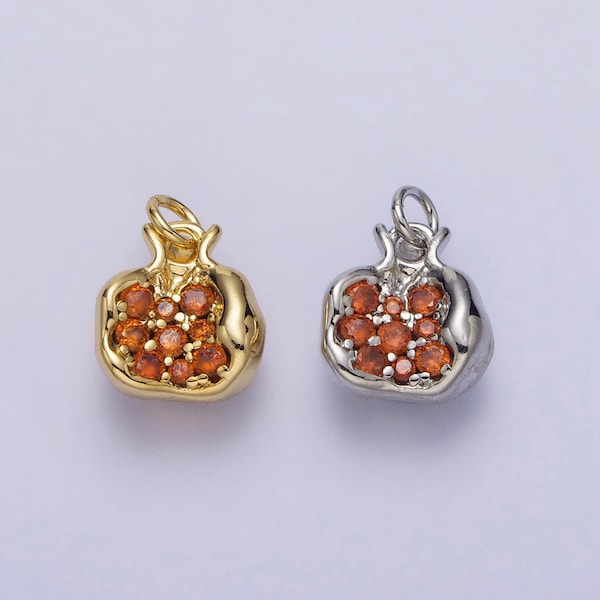 Mini red pomegranate gold charm 18k gold plated brass micro pave earrings charms diy bracelet jewelry findings jewelry making ac268