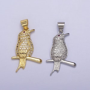 24K Gold Filled Raven Charm for Necklaec Pendant CZ Raven Jewelr Silver Crow Necklace, Bird Necklace Dangle Charm Supply AA004