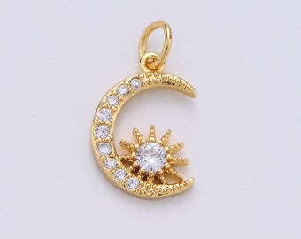 1pc 24k Or Micro Pave Moon Charm, Cubic Star Moon Pendentif Charm, Charme, Pour Diy Collier Bracelet Boucle d’oreille, CHGF-1264