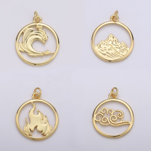 Dainty 24K Gold Filled Charm Element Charm Water Fire Earth Wind Charm for Bracelet Necklace Earring Supply add on Charm, 1946, 1954 - 1956