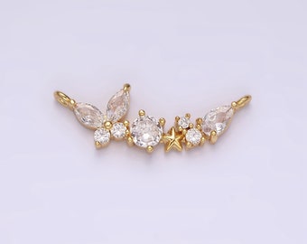 Dainty Gold Clear Butterfly Celestial Star CZ Curved Charm Connector Mini Monarch Link Connector for Bracelet | G080