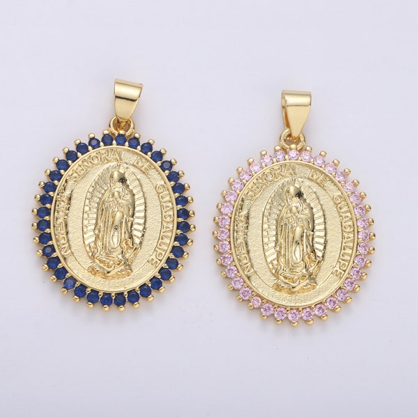 Micro Pave Our Lady of Guadalupe Charm Necklace Gold  Guadalupe Pendant Necklace Women Religious Jewelry Supply, i-870, i-871