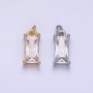 16k gold filled 15.5mm clear cz baguette add-on charm in gold & silver | ac1207 ac1208