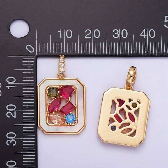 Mini Tag Charm 14k Gold Filled Pearl Square Charm With