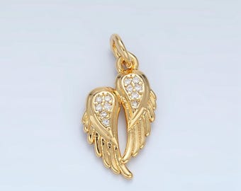 Double Angel Wing Micro Paved CZ Charm | X-291