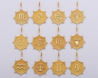 Gold  Zodiac Charms, Astrology Charms, Zodiac Necklace Charms, 12 Zodiac Charms for Jewelry Making Supply,ZODIAC-15