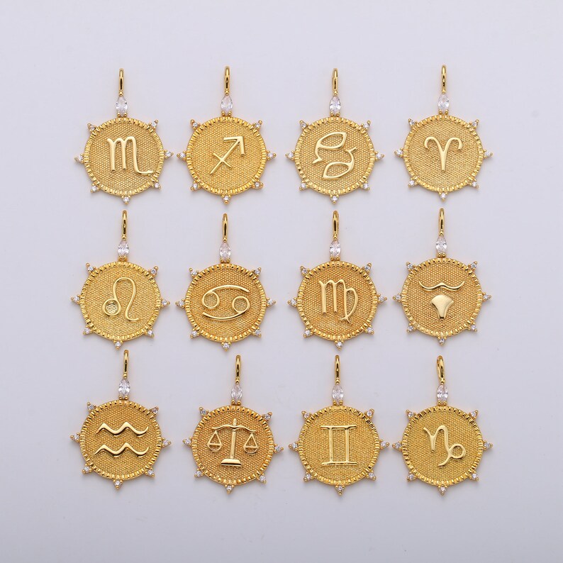 24k Gold Zodiac Charms Astrology Charms Zodiac Necklace Etsy