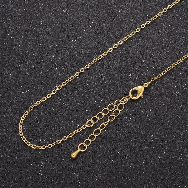 24k Gold Filled Cable Chain Necklace Dainty 1.3 mm Cable Link Chain Jewelry Making Women Necklace 15.5" w/ 2 " extender WA-721