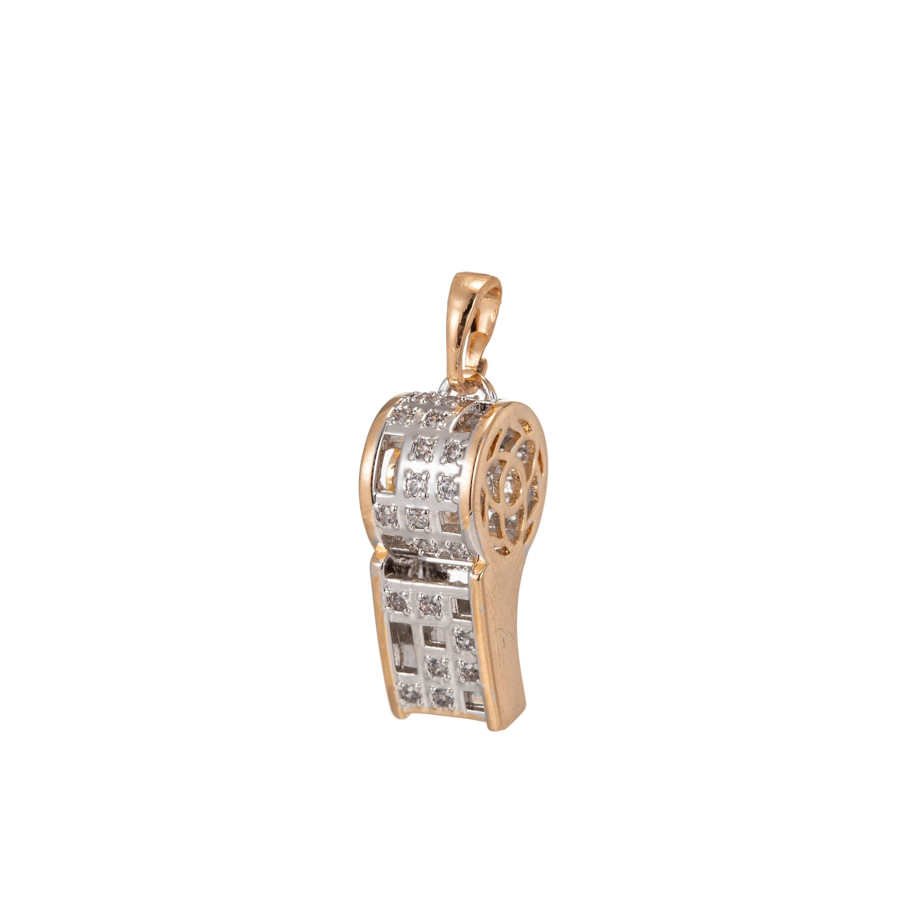 18k gold filled whistle charm micro pave pendant findings for necklace component jewelry making supplies i-213