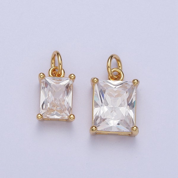 Dainty Emerald Cut Charm CZ gold filled set with cubic zirconia accent for Bracelet Necklace Earring Jewelry making c-420