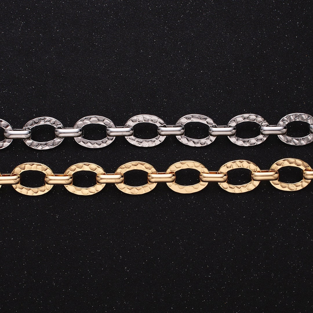 Chunky 16K Gold Filled Hammered Oval Cable Chain Chain, Silver Unique