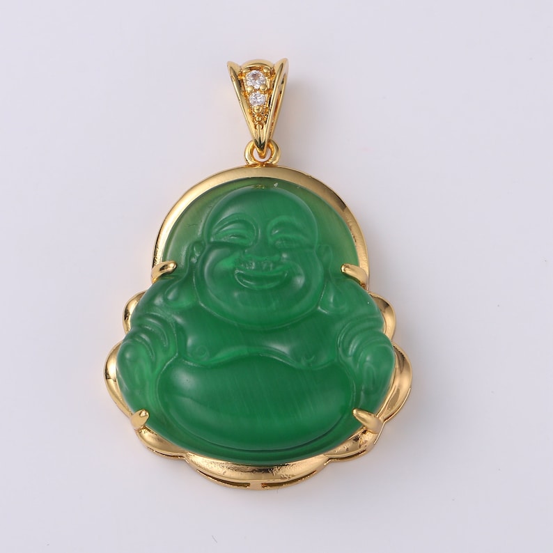 1x Gold Buddha Pendant Laughing Buddha Buddhism Religious Jewelry Making Statement Necklace Jewelry Making Supply,O152, O157, O162 Green