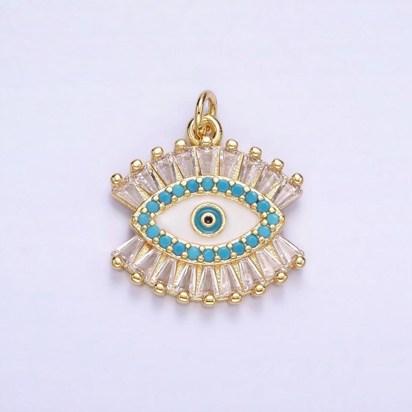 14K Gold Filled Evil Eye Micro Pavé Baguette CZ Eye Charm | W-505