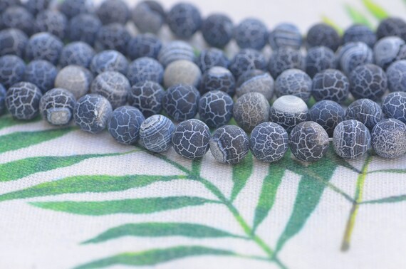 10mm 8mm 6mm dia. Matte Fire Crackle Black Agate Natural stone Beads Grounding and Protective Stone Jewelry Making Great Quality BB138