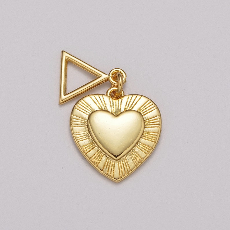 Gold Puffy Heart Charm, Gold Love Heart Charms For Bracelet Necklace Earing Triangle Bail Jewelry Making Supplies M-889 image 1