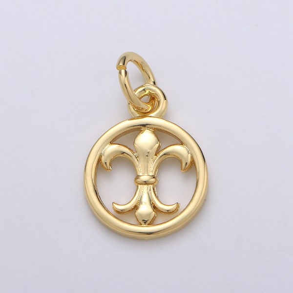 Fleur De Lis Charm, Iris Flower  Pendant, 24K Gold  Lily Petal Charm for Necklace Bracelet Supply CHGF-1947