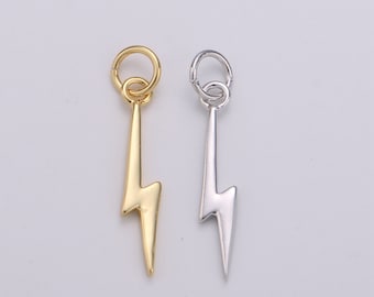 1x Gold  Lightning Bolt Charms,Silver Bolt,Wizard Charm,Thunder Pendant 22 x 5mmDainty Charm for Necklace Bracelet Earring Supply D355