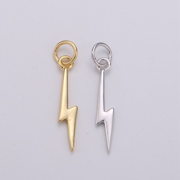 1x Gold  Lightning Bolt Charms,Silver Bolt,Wizard Charm,Thunder Pendant 22 x 5mmDainty Charm for Necklace Bracelet Earring Supply D355