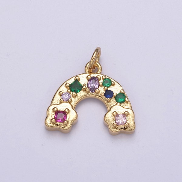 Mini Gold Rainbow Charm Colorful Cz Stone Rainbow Pendant N-249