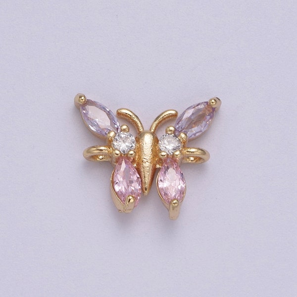 Mini Cz Gold Butterfly Charm Connector For Minimalist Jewelry Necklace Bracelet Component two hole charm | F-161