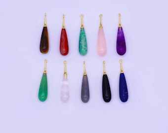 Teardrop Gemstone Charms with Gold Filled Cap – Mixed Stone Drop Pendants for Necklace or Earring Making – DIY Jewelry Supplies N-125