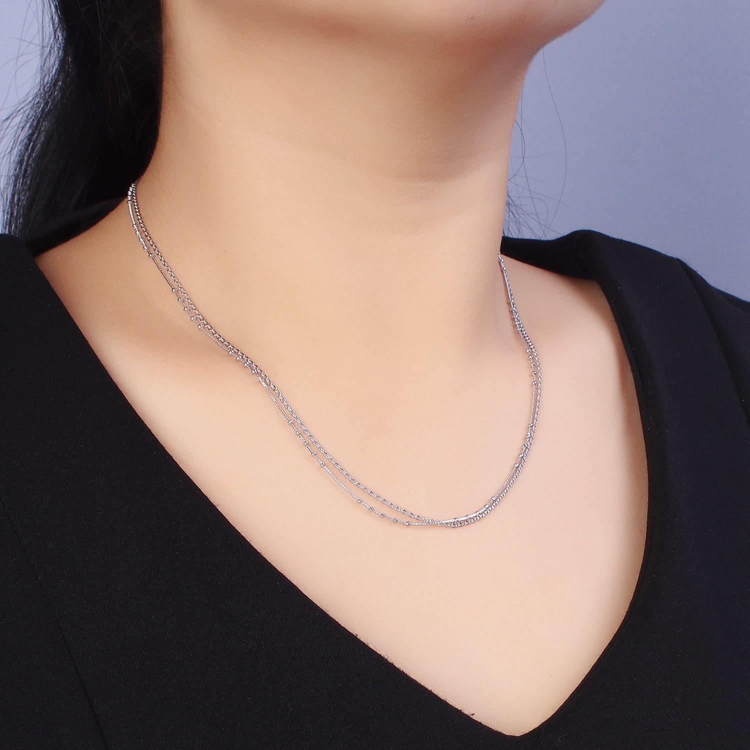 Double Layer Silver Necklace Set Two Strand Chain Multi