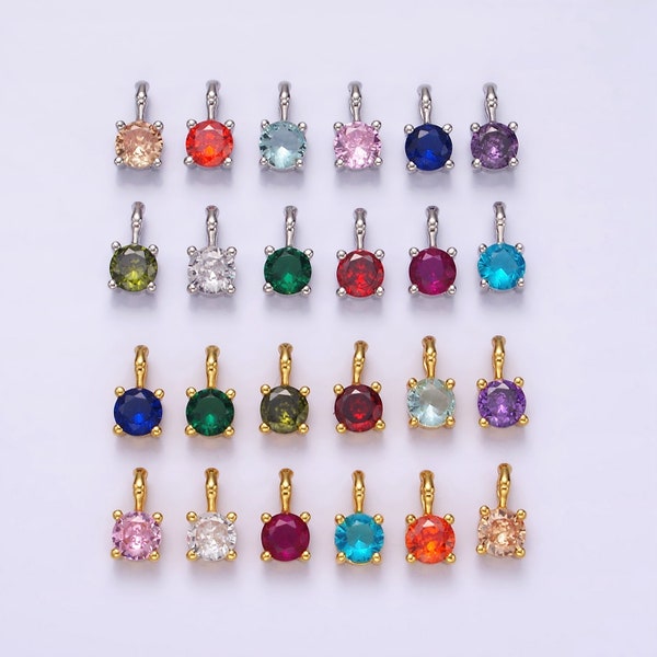 Delicado dije personalizado de oro vermeil con circonita cúbica y piedra de nacimiento de bambú (AG160-AG171)