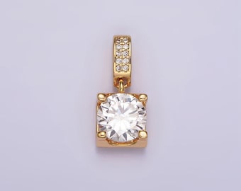Colgante de circonita cúbica micropavé en caja, bañado en oro de 16 quilates, con circonita cúbica redonda transparente / N1777