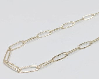 Stripe slender paperclip chain 14k gold by yard, oval link chain by foot, paper clip link for diy craft, roll- 419