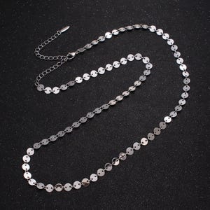 Long silver sequin necklace dot silver layer necklace sequin chain coin chain minimalist necklace for statement jewelry wa-1600
