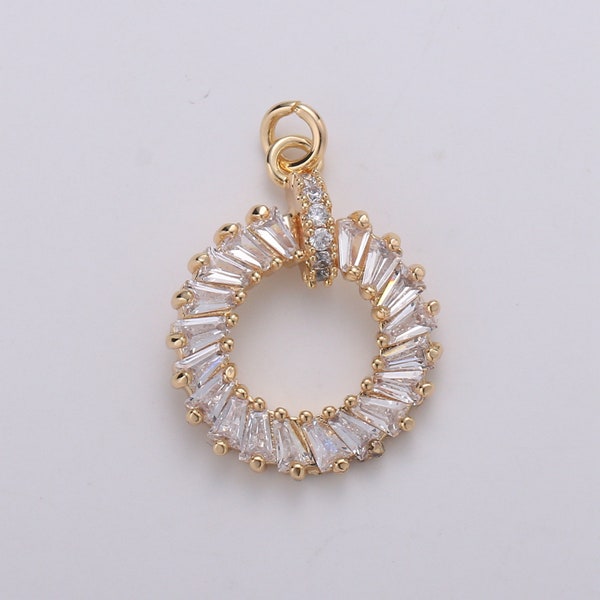 1pc Gold baguette CZ Wreath Charm, Micro Pave CZ Circle Pendant ,  Pendant, For DIY Jewelry, Rose Gold