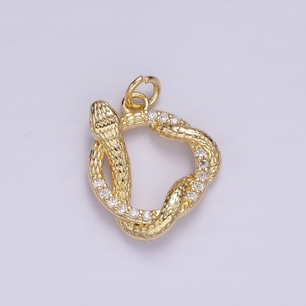 14K Gold Filled Snake Serpent Slither Open Circular Round Micro Paved CZ Charm | AG503