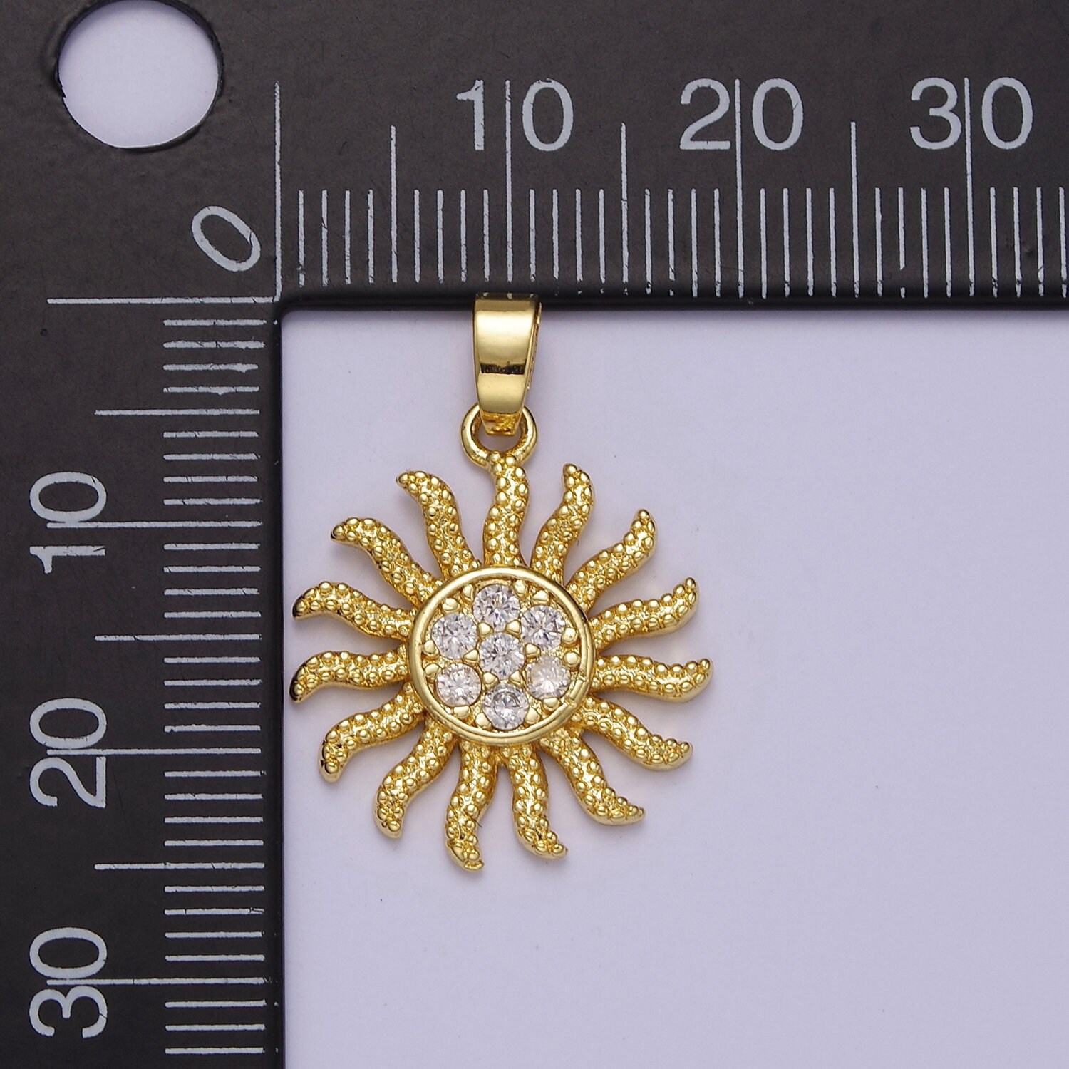 Micro Pave CZ Celestial Shinning Sunny Sun Gold Pendant for