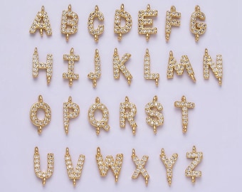 Mini cz sideway initial charm connector gold letter dainty name necklace link connector for personalized jewelry supply bracelet necklace