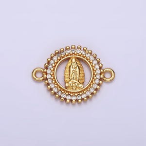 14k gold filled 17.5mm lady guadalupe mary open cz lined beaded round connector | g720