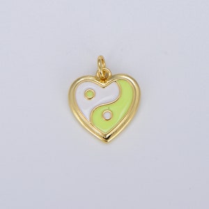 Dainty Gold yin yang charm, Gold Heart Charm Yin & Yang Charms for Bracelet Necklace Earring Component Colorful Enamel Pendant E297 Yellow