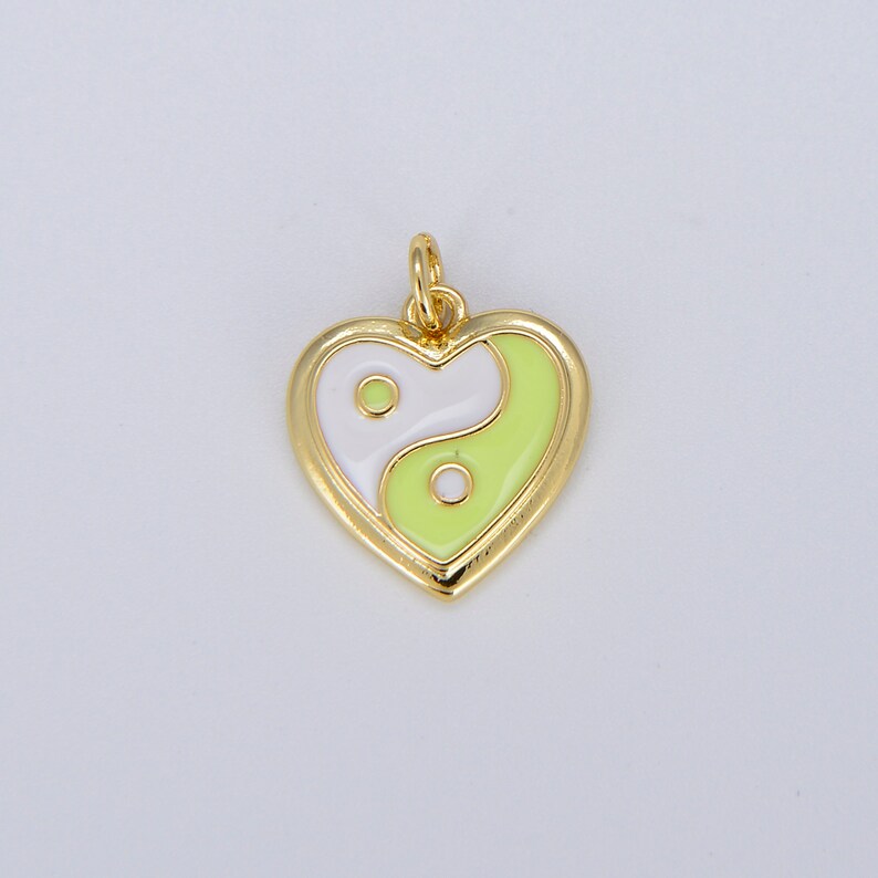 Dainty Gold yin yang charm, Gold Heart Charm Yin & Yang Charms for Bracelet Necklace Earring Component Colorful Enamel Pendant E297 Yellow