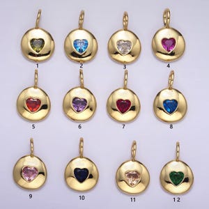 24K Gold gefülltes Herz CZ Birthstone Anhänger Fügen Sie auf Charme zierliche bunte Zirkonia Stein für Halskette Armband Versorgung | AA049
