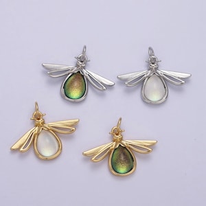 Dainty firefly dangle pendant in gold or silver with clear or green stone | diy fashion jewelry charm for necklace bracelet earring | n-677