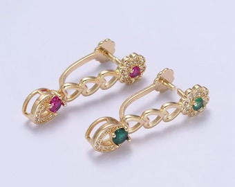 Pinch bail clasp, 31.3x7.5mm, pendant bail, 16k gold filled brass jewelry gold bail, charm bail, ice pick with micro pave cz stone l-650