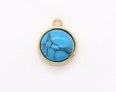 Mini Turquoise Round charm, Nickel Lead Free Dainty Round Bezel Cut charm, Necklace supplies, Jewelry makings -516